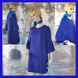 Jade Melody Tam Dress Royal Blue Size 6 Petal Sleeves Brass Back Zipper